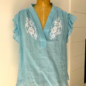 Vanita Rosa Muse Linen Lace Ruffle Top From Saint Barths.